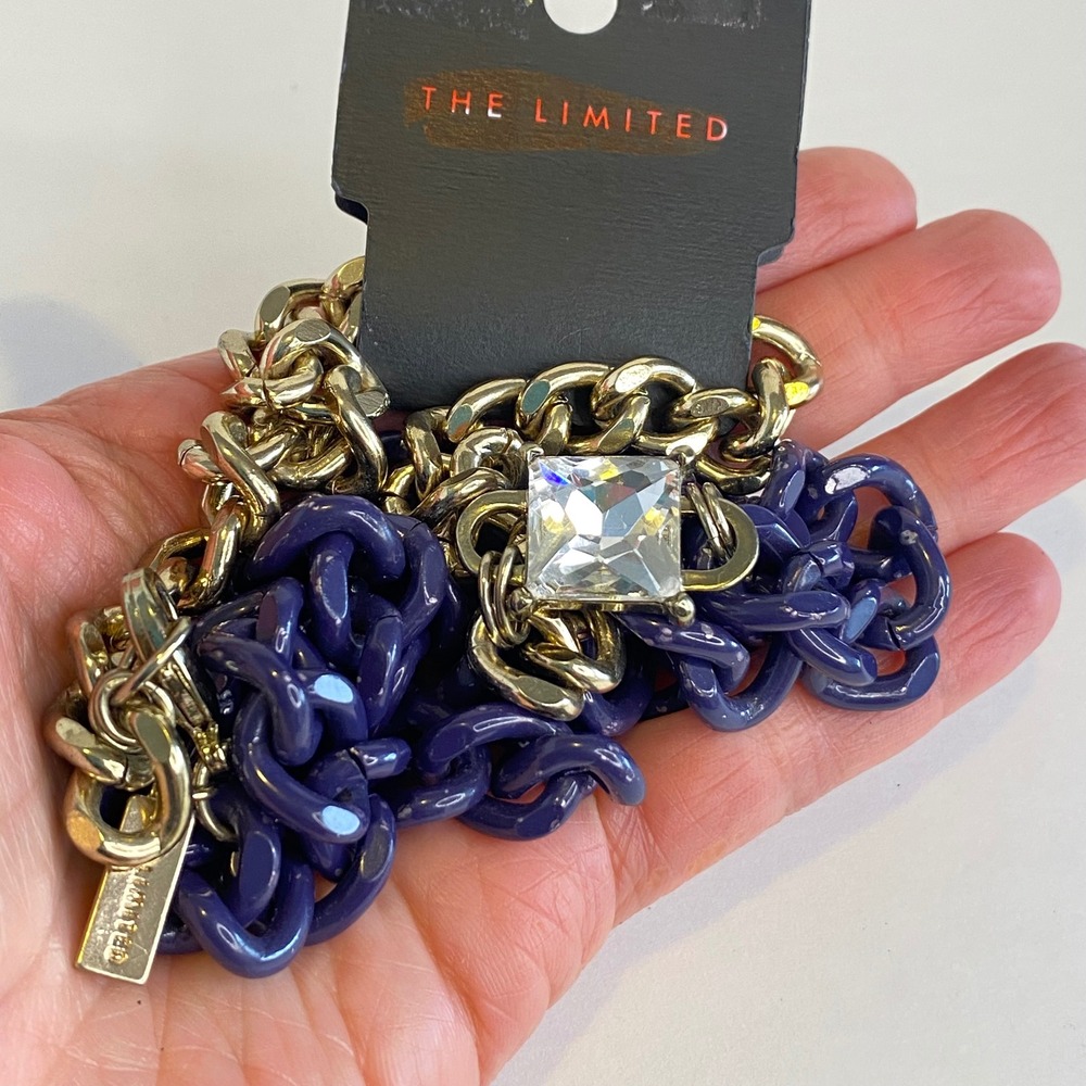 The Limited Chunky Chain Necklace Gold‎ Tone Blue Accent Square Gem Heavy Enamel - Picture 6 of 14